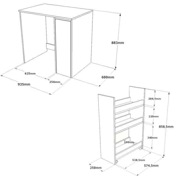 Hanah Home Sa1-Wk Armario de Baño, 93.5cm Ancho, 88.3cm Alto, 60cm Fondo, Nogal y Blanco, Tablero de Partículas Melamina